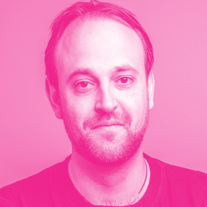 Victor Adrian Prisacariu's headshot with a hot pink filter.