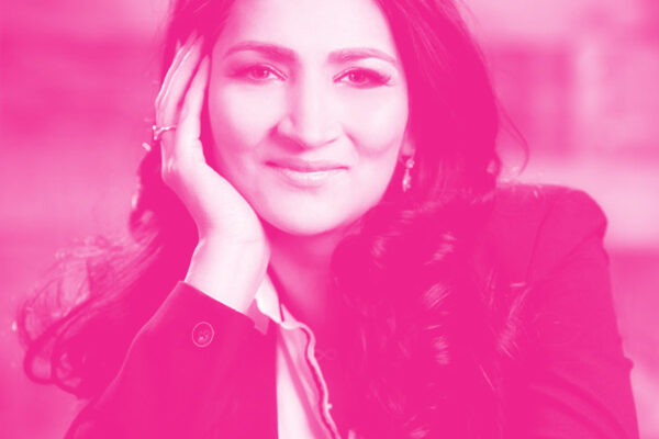 Henna Karna's headshot with a hot pink filter.