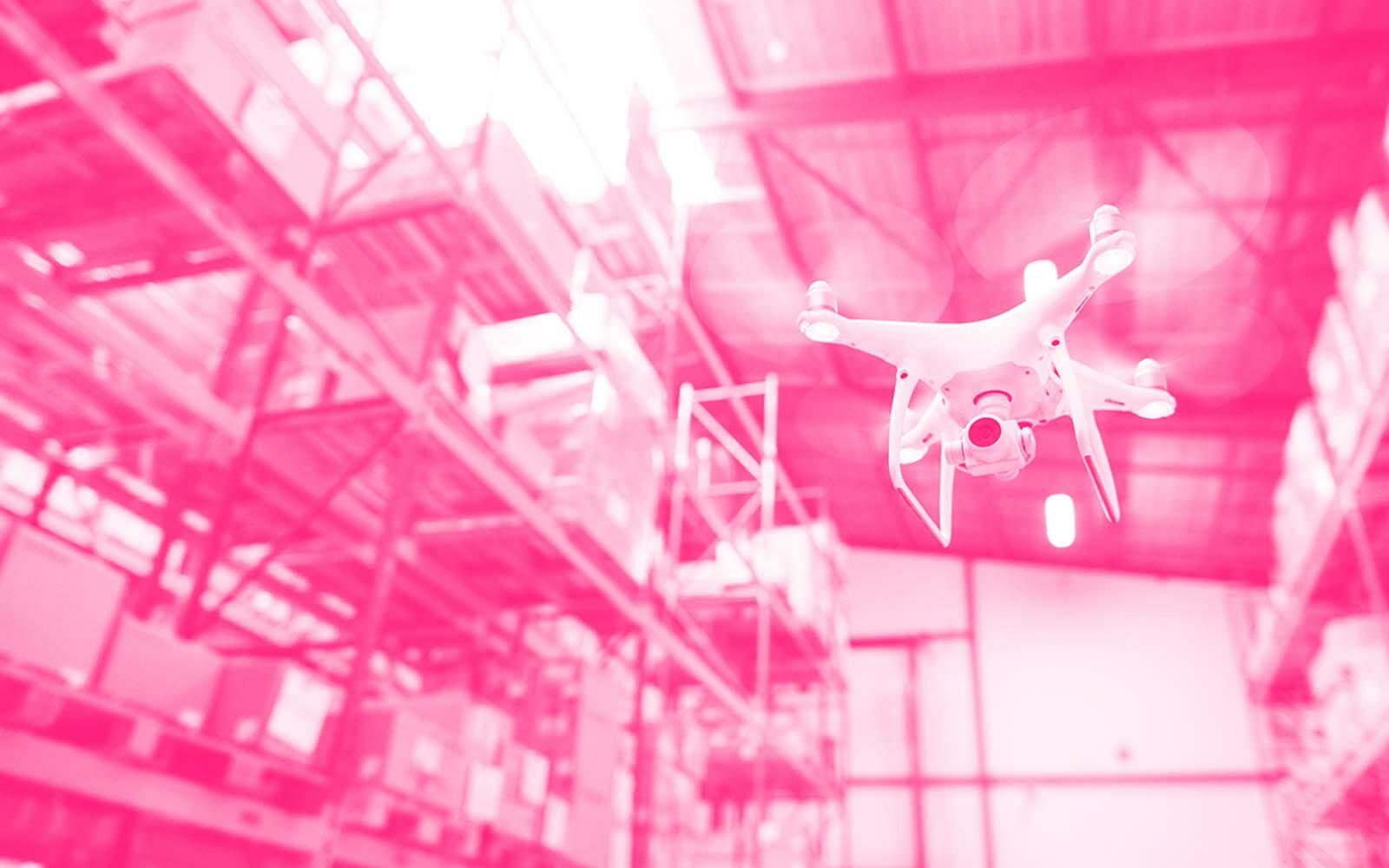 A Drone flying in a warehouse.