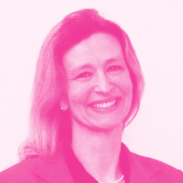 Barbara Zehentner's headshot with a hot pink filter.