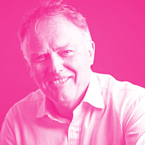 Jeremy Palmer's headshot with a hot pink filter.